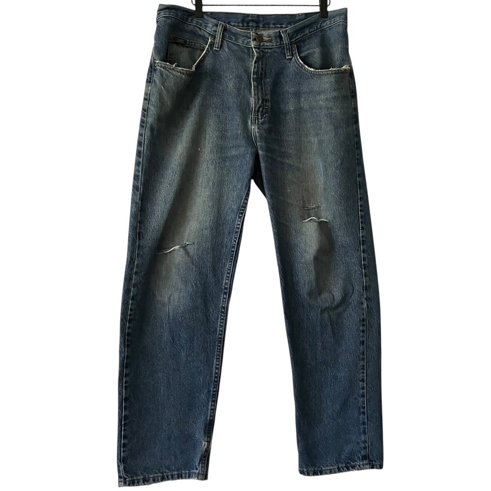 Lee Mens 36x30 Blue Denim Jeans Distressed‎ Rips Fraying Vintage Style Casual